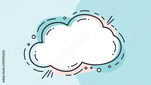 Decorative cloud-shaped frame with dashed lines and pastel accents on a soft light blue and white background.