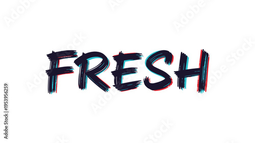 Modern typography design of the word fresh with a creative color shift glitch effect in red and blue on white.
