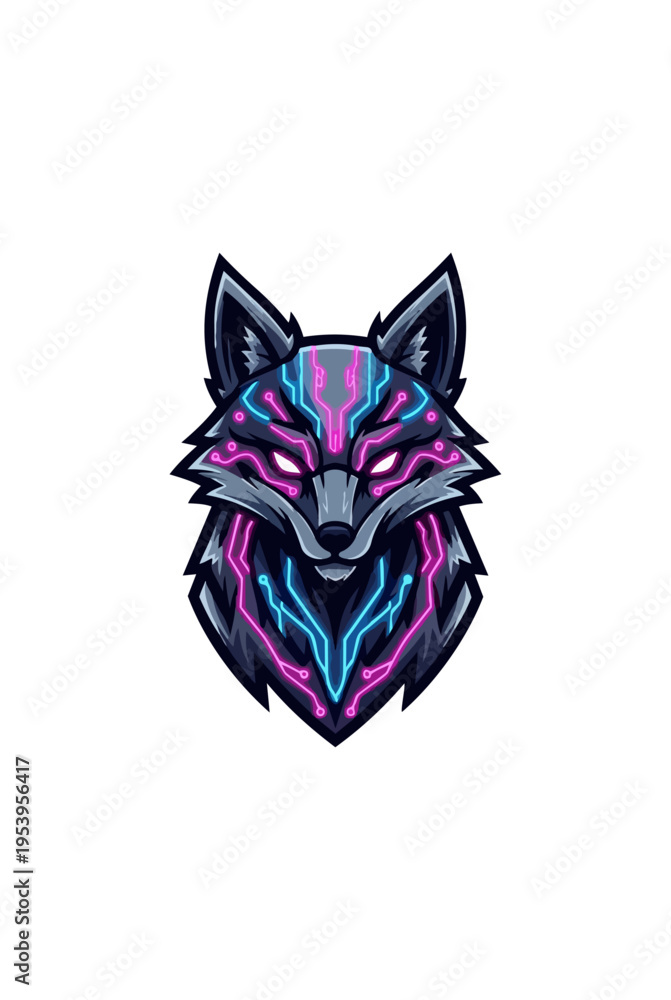 Fototapeta premium Stylized wolf head illustration with glowing geometric lines