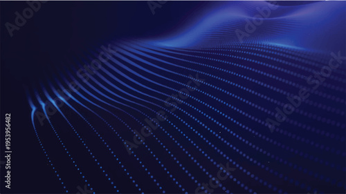 Flowing blue light trails forming abstract wave patterns over a dark background technology data