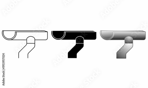 rain gutter, eavestrough, eaves-shoot or surface water collection channel icon set. illustration vector in outline and silhouette