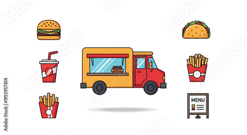Colorful Food Truck with Menu Board.