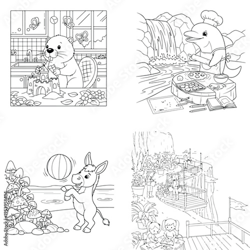 Charming animals & scenic wonders: kids coloring book illustrations for fun activities