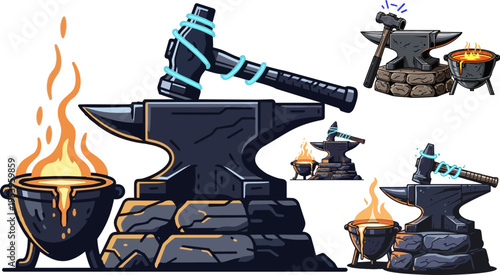 Set of 6 blacksmith vector icons