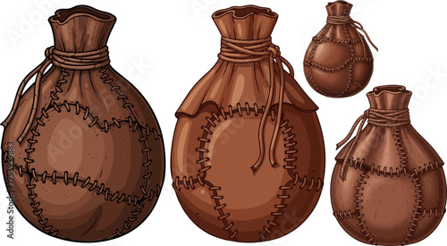 Set of 4 brown leather pouches vector