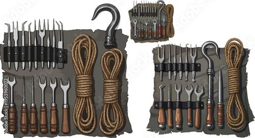 Set of 3 BBQ grill tool sets vector