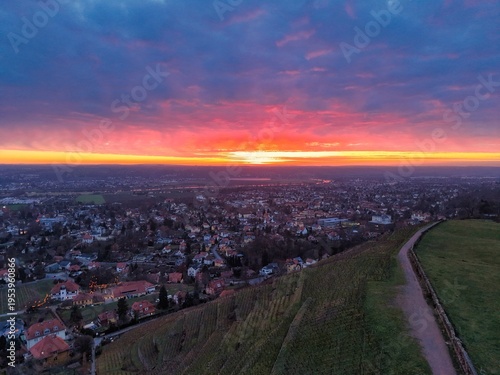 Radebeul, Sonnenuntergang vom Bismarckturm aus gesehen