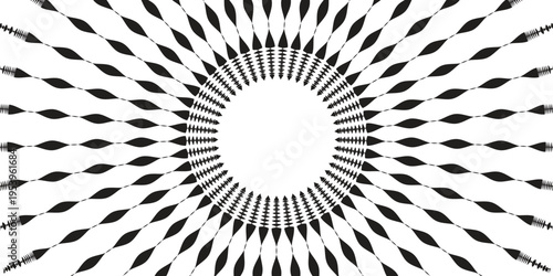 A circular geometric pattern featuring repeating spikes radiating from a central white void space