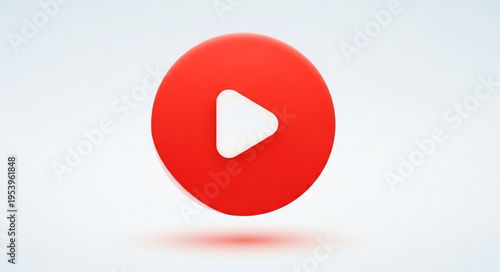 Red Play Button Icon with White Triangle on White Background.