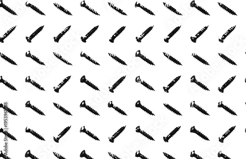 Seamless screw grid vector pattern, black hardware design, repetitive fastener motif for construction, industrial backgrounds, wallpapers, and technical graphic projects