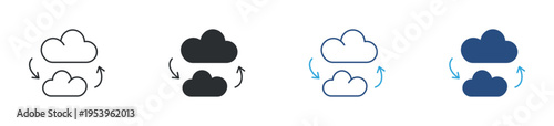 Cloud sync icon set. Cloud data transfer with arrows, synchronization, backup and storage concept. Vector illustration.