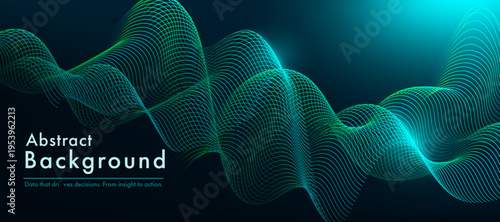Abstract blue and emerald technology background with wave lines,data flow,AI neural network motion, a futuristic 3D design for a business presentation,a cyberspace-style banner and a modern pattern