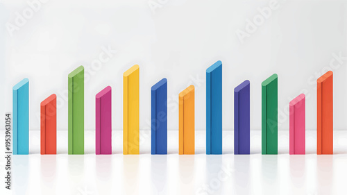 A financial chart displays colorful bars on a professional background for analysis