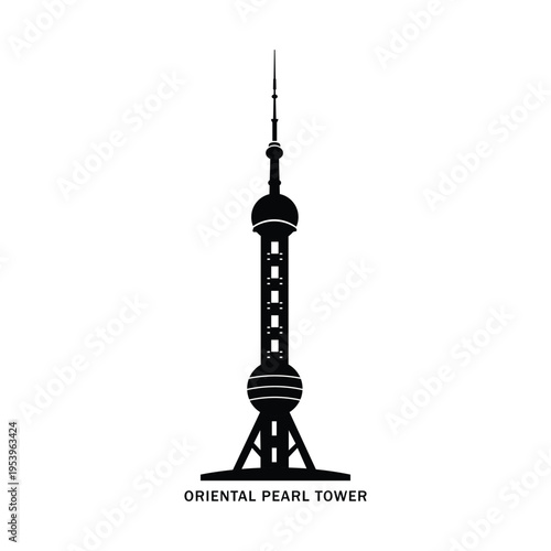 Obraz na plátně Oriental Pearl Tower silhouette icon, Shanghai landmark skyline, modern architec