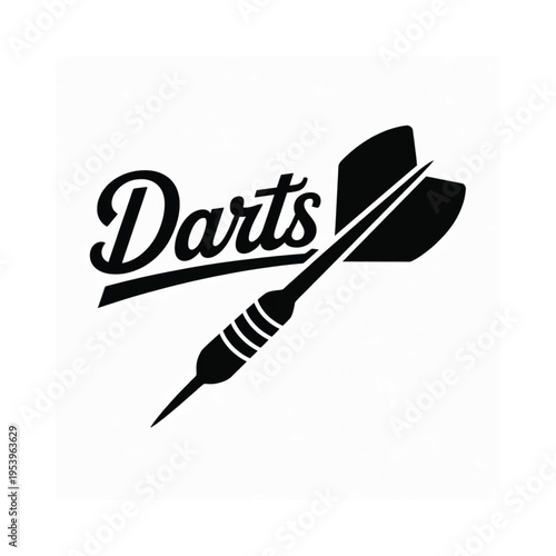 Black darts and stylized text on a white background design
