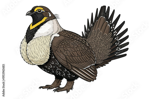 Prairie chicken bird with inflated air sacs with game bird