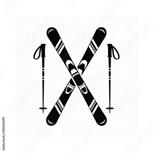 Black and white illustration of crossed skis and ski poles