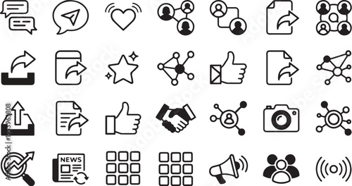 A collection of various social media and communication icons on a white background