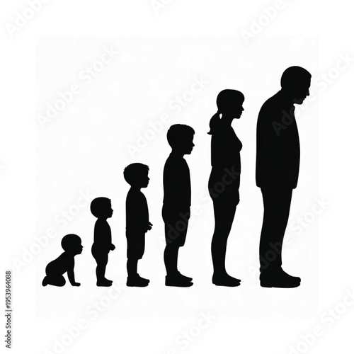 Silhouettes depicting the stages of human growth from infancy to adulthood