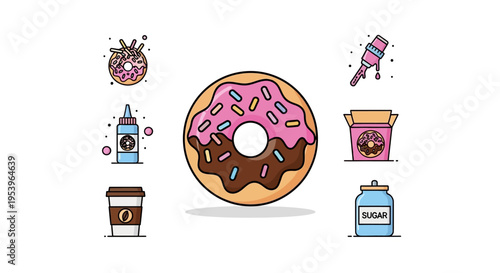 Colorful Donut with Chocolate Frosting.