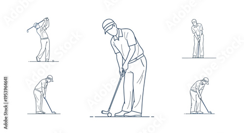 Man playing golf various poses.