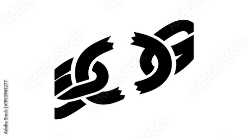 Black broken chain links on white background symbolizing freedom release or disruption