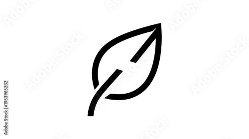 Simple black leaf icon with pointed tip and curved stem on white background symbolizing nature and growth