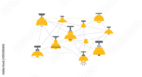 Abstract Network Illustration of Connected Light Fixtures and Lamps Representing Creative Ideas and Connectivity