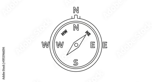 Compass Rose Illustration - Navigational Tool Pointing Northwest Direction.