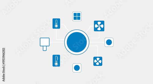 Smart Home Automation System Hub with IoT Connectivity Icons for Temperature and Climate Control