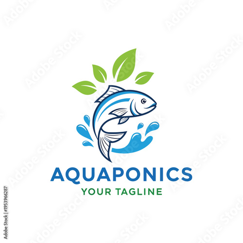 Vector Illustration: Fish and Plant Emblem for Sustainable Aquaponics Ecosystem Design