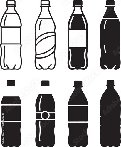 Collection of plastic soda and water bottles in various styles