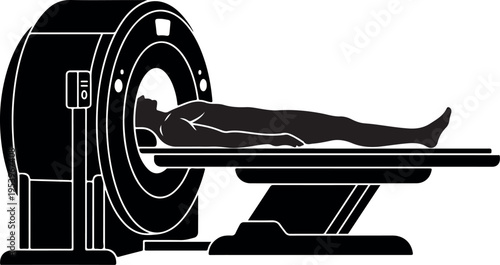 MRI scanner with patient in radiology medical illustration