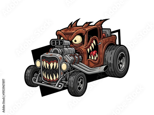 Cartoonish monster truck illustration on black background