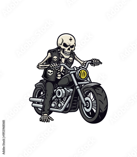 Skeleton riding motorcycle vector illustration on black background