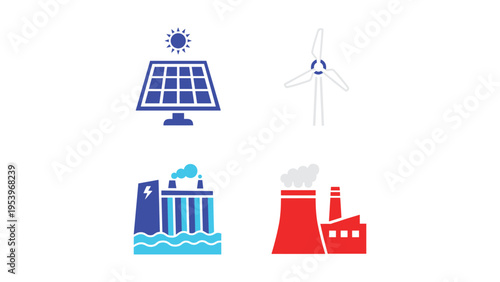 Four icons representing different types of renewable and traditional energy sources