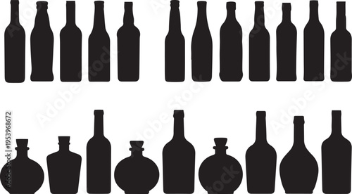 Bottle Silhouette Set Glass Beverage Container Vector Collection