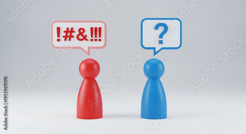 Pink and blue Pawns with round and sqaure speech bubbles - Concept of dialogue between man and woman and different thinking