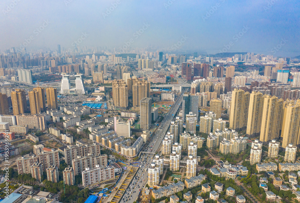 Fototapeta premium Aerial Panoramic View of Modern Chinese Metropolis from Above