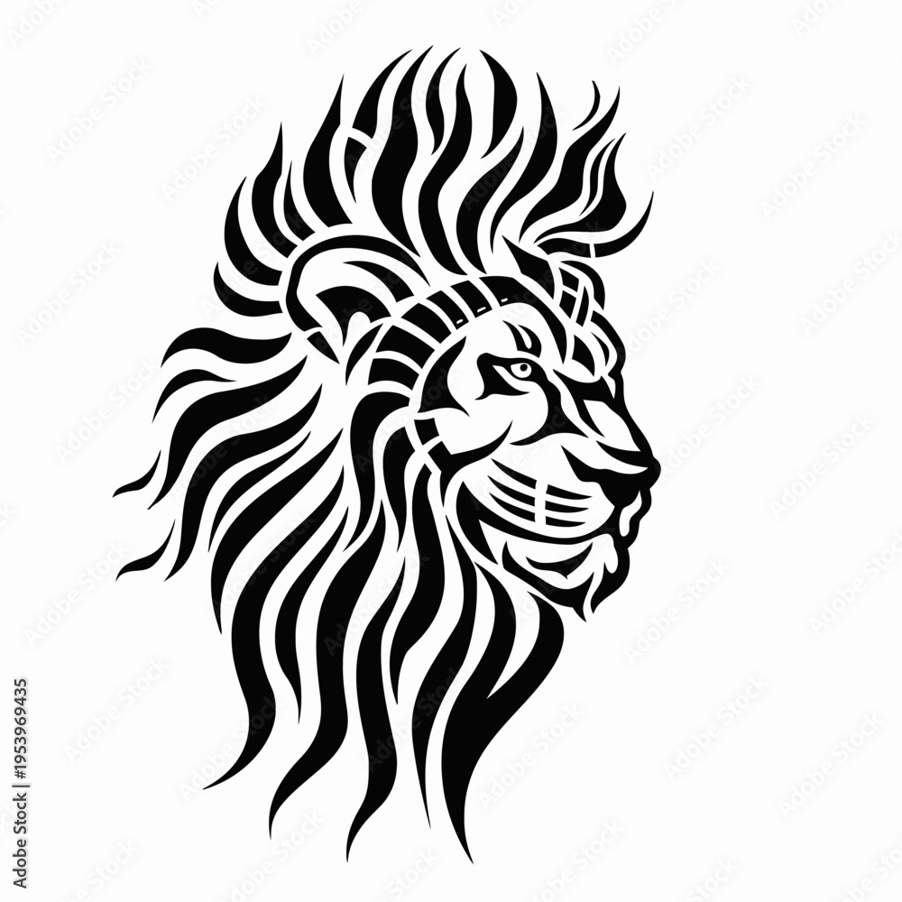 Fototapeta premium Stylized black and white lion head silhouette for creative design projects