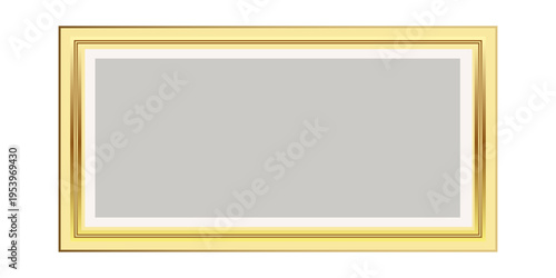 Set of gold modern frame isolated on white background. Realistic rectangle, circle, oval Photo golden frames mockup. Classic Borders set for painting, photo gallery. 3d vector illustration.