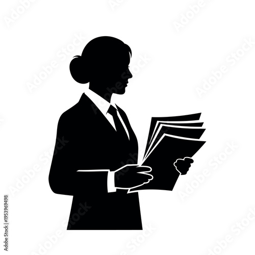 Professional Woman Reading Documents Silhouette.