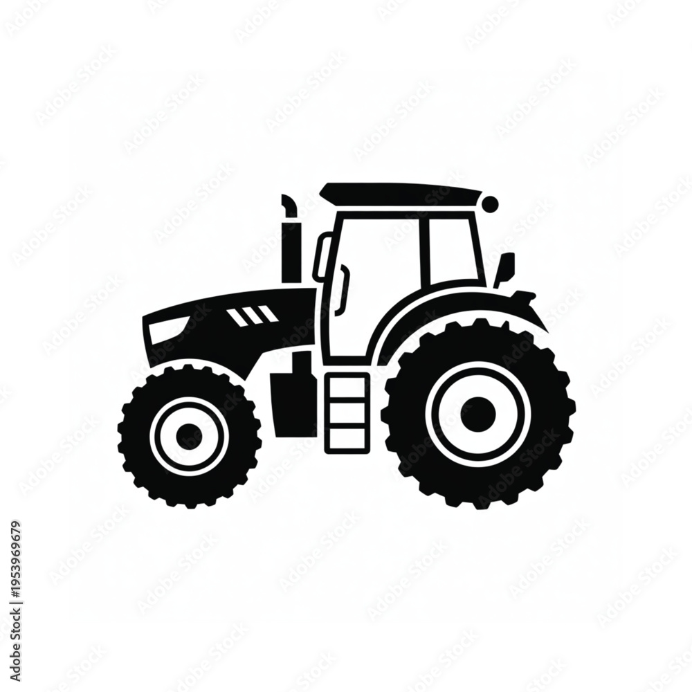 Obraz premium Simple black silhouette of a modern agricultural tractor with large tires