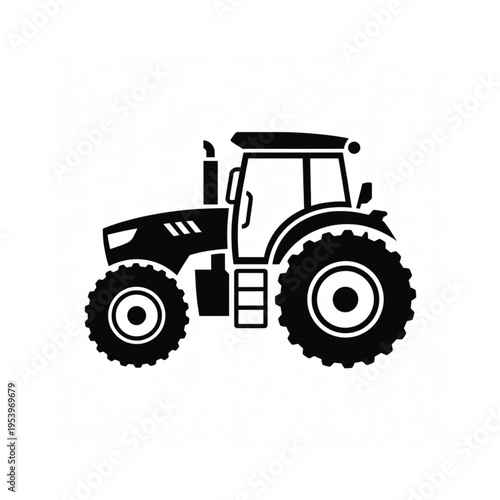 Simple black silhouette of a modern agricultural tractor with large tires