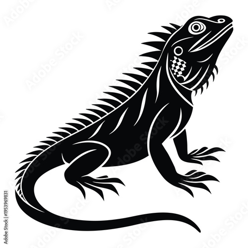 illustration of a lizard in stark black against a pure white background.