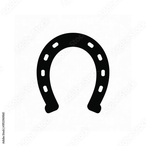 Simple black silhouette of a classic horseshoe on a white background