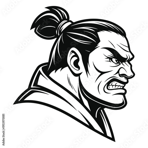Angry sumo wrestler head illustration.