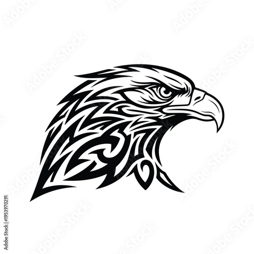 Stylized vector illustration of a powerful eagle head in profile, a symbol of freedom and strength