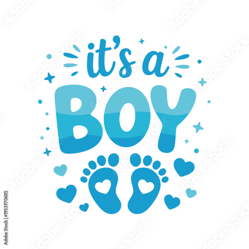 It s a boy announcement with baby feet and celebratory elements
