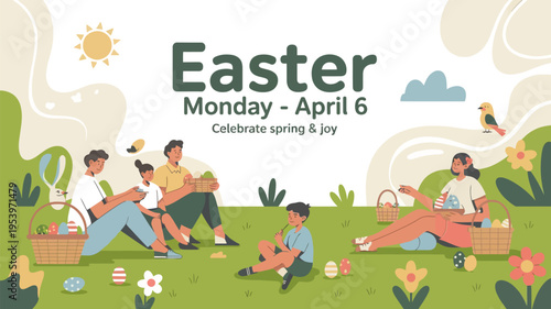 A joyful easter picnic with family celebrating spring and new beginnings